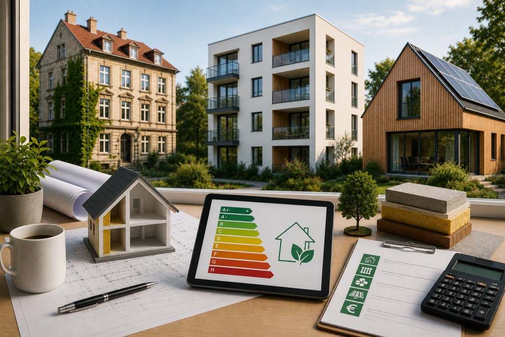 Büro mit Architekturmodellen und Tablet